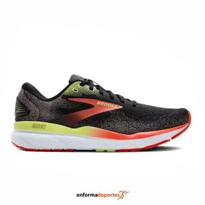 ZAPATILLA HOMBRE BROOKS GHOST 16 | BLACK/MANDARIN RED/GREEN