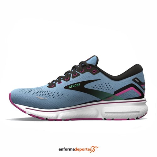 ZAPATILLA MUJER BROOKS GHOST 15 | BLUE BELL/BLACK/PINK - Imagen 2