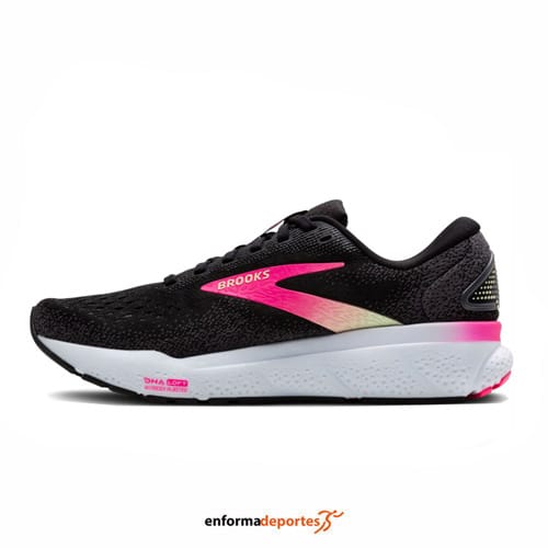 ZAPATILLA MUJER BROOKS GHOST 16 | BLACK/PINK/YELLOW - Imagen 2
