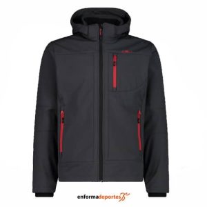 CHAQUETA SOFTSHELL HOMBRE CAMPAGNOLO ZIP HOOD | ANTRACITE-NERO-CHILI