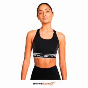 TOP MUJER NIKE DRI-FIT SWOOSH MEDIUM- | BLACK/BLACK/WHITE