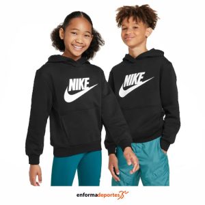 SUDADERA JUNIOR NIKE NSW CLUB FLC HDY HBR | BLACK/WHITE