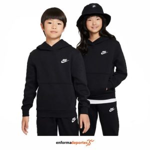 SUDADERA JUNIOR NIKE NSW CLUB FLC HDY LBR | BLACK/WHITE