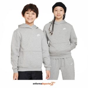 SUDADERA JUNIOR NIKE NSW CLUB FLC HDY LBR | DK GREY HEATHER/WHITE