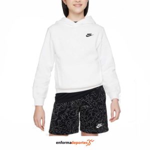 SUDADERA JUNIOR NIKE NSW CLUB FLC HDY LBR | WHITE/BLACK