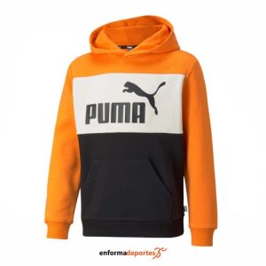 SUDADERA JUNIOR PUMA ESS+ COLORBLOCK HOOD | VIBRANT ORANGE