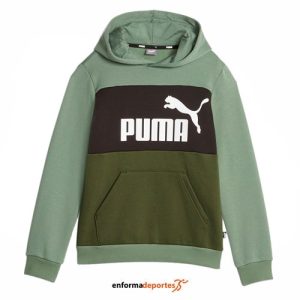 SUDADERA JUNIOR PUMA ESS BLOCK HOODIE FLEECE | EUCALYPTUS