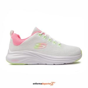 ZAPATILLA MUJER SKECHERS VAPOR FOAM | WHITE MESH/NEON PINK AND