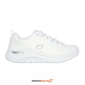 ZAPATILLA MUJER SKECHERS ARCH FIT 2.0 | WHITE LEATHER/SILVER TRIM