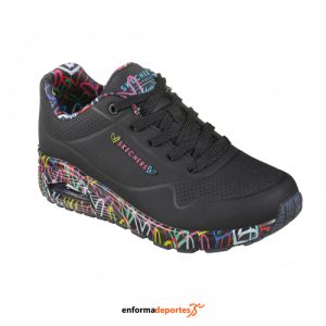 ZAPATILLA MUJER SKECHERS UNO | BLACK DURABUCK/ MULTI COL