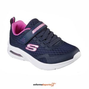 ZAPATILLA JUNIOR SKECHERS MICROSPEC MAX | NAVY MESH/PINK TRIM