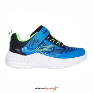 ZAPATILLA JUNIOR SKECHERS MICROSPEC ADVANCE | BLUE & LIME TEXTILE / SYN