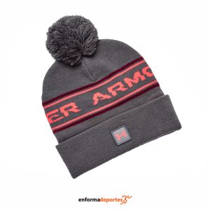 GORRO HOMBRE UNDER ARMOUR HALFTIME POM BEANIE | PITCH GRAY/DARK MAROON/VE