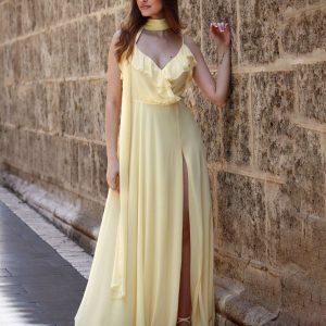 Semi Evasé – Vestido largo de gasa con bufanda integrada