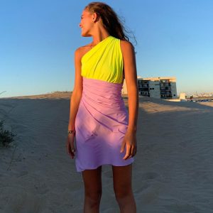 Pareo bicolor morado y amarillo flúor