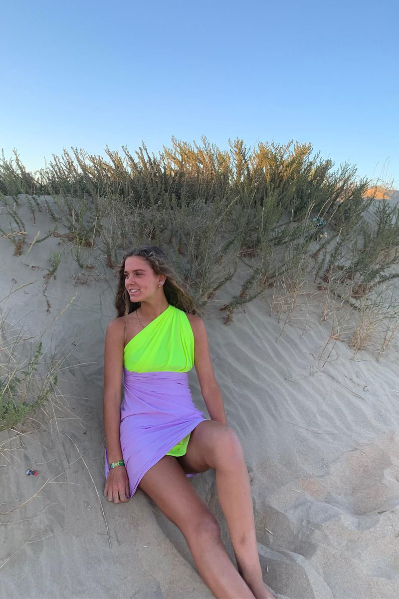 Pareo bicolor morado y amarillo flúor - Imagen 2